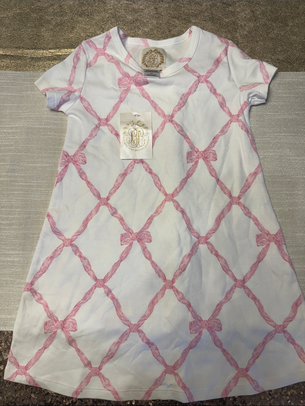 The Beaufort Bonnet Company White Nightgown with Pink Lattice Bows